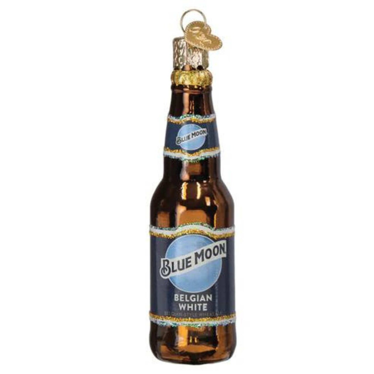 World Christmas Blue Moon Bottle - 1 Glass Ornament 4.5 Inch, Glass 4.5 Inch Blue Moon Longneck Bottle Summer Tree Ornament , Ornament Brewery Ale Beer Beverage
